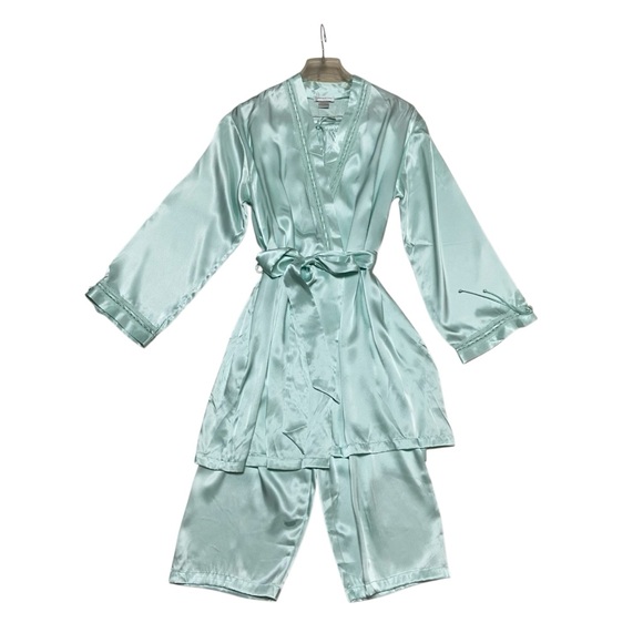 Vintage Satin Robe Jones New York Robe Pants Set Mint Green
